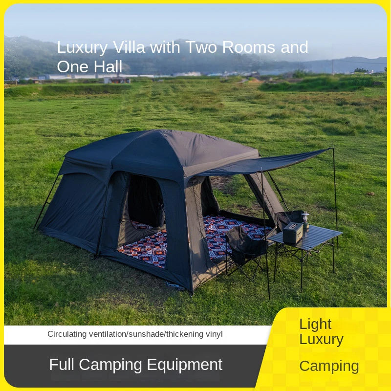 Tent Outdoor Two Rooms and One Living Room 4-8-12 People Camping Villa Sunproof Rainproof Thickened Tent Camping Supplies