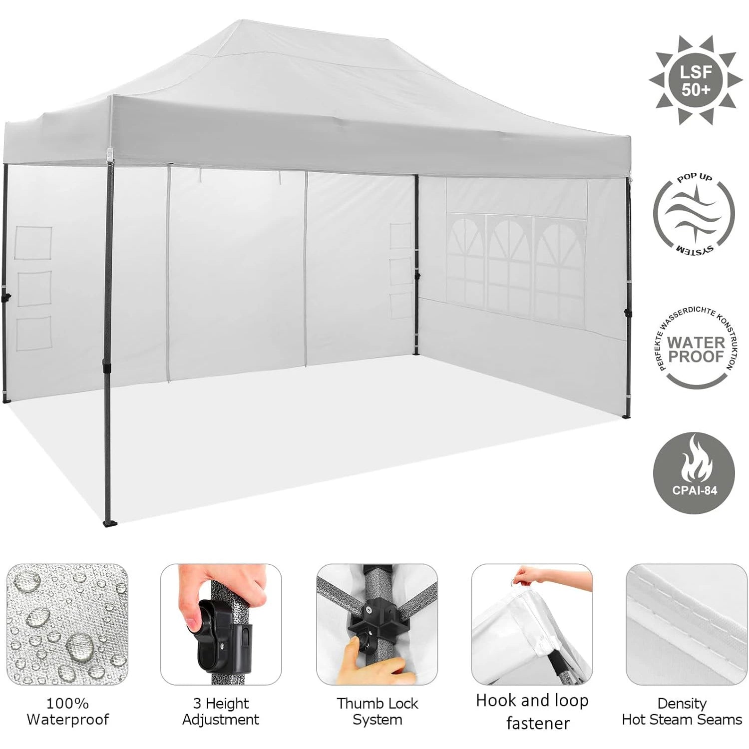 Heavy Duty 10x15 Canopy Tent with 4 Removable Walls Waterproof Commercial Outdoor Shelter, UPF 50+ Protection for Events,