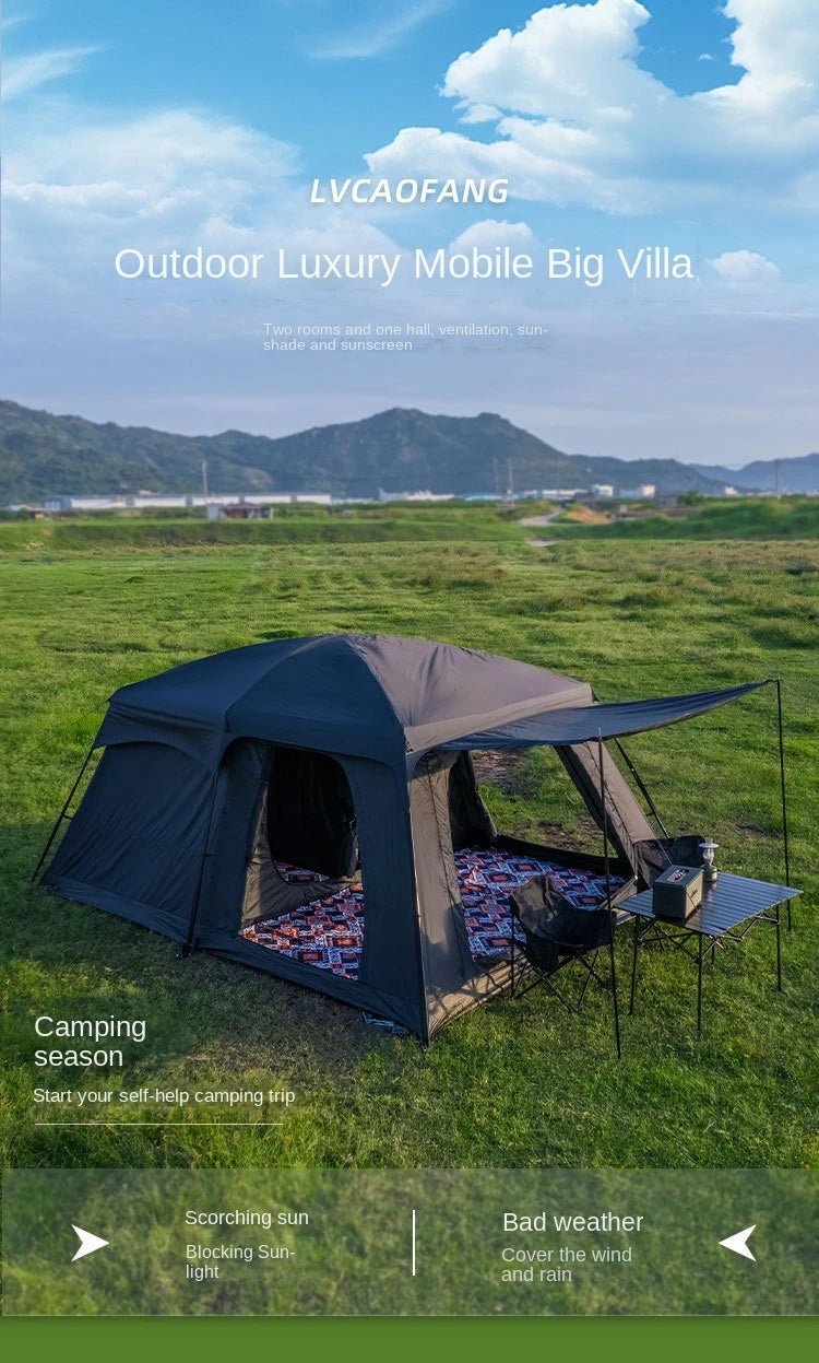 Tent Outdoor Two Rooms and One Living Room 4-8-12 People Camping Villa Sunproof Rainproof Thickened Tent Camping Supplies