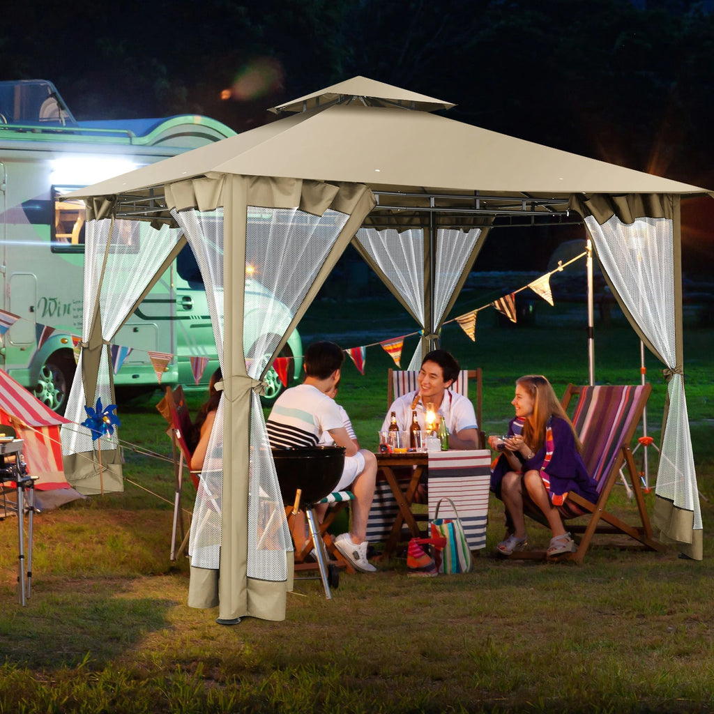10×10 Gazebo with Cold-Proof Curtains Nettings,Heavy Duty Gazebo Double Roof with Metal Frame,Tents for Patio, Deck,Backyard