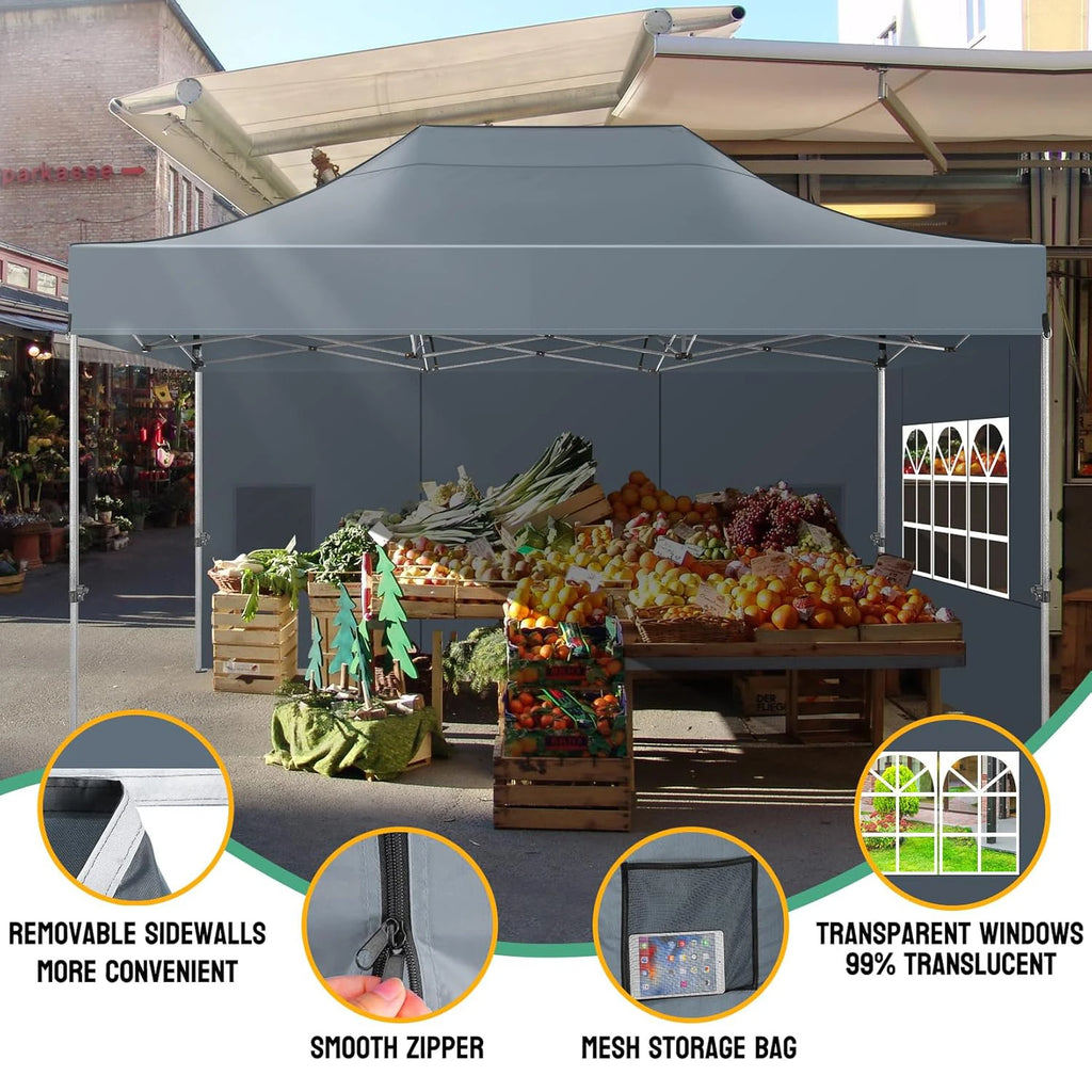 Heavy Duty 10x15 Canopy Tent with 4 Removable Walls Waterproof Commercial Outdoor Shelter, UPF 50+ Protection for Events,