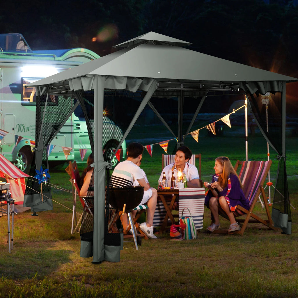 10×10 Gazebo with Cold-Proof Curtains Nettings,Heavy Duty Gazebo Double Roof with Metal Frame,Tents for Patio, Deck,Backyard