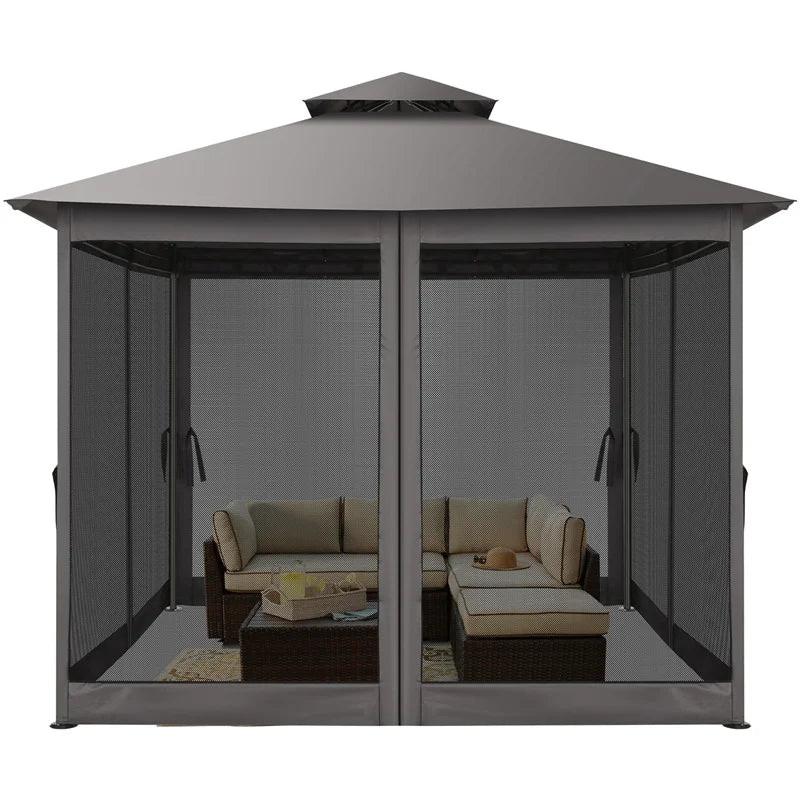 10×10 Gazebo with Cold-Proof Curtains Nettings,Heavy Duty Gazebo Double Roof with Metal Frame,Tents for Patio, Deck,Backyard