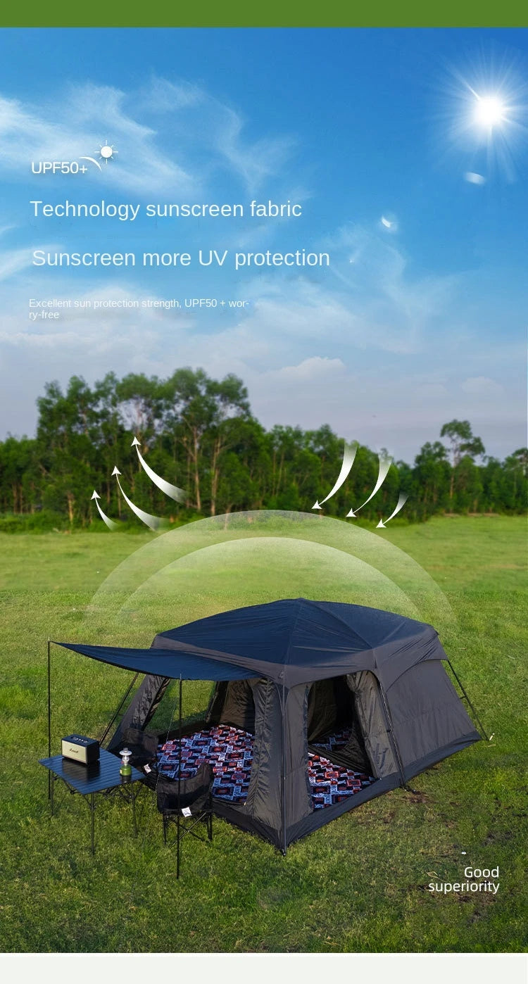 Tent Outdoor Two Rooms and One Living Room 4-8-12 People Camping Villa Sunproof Rainproof Thickened Tent Camping Supplies