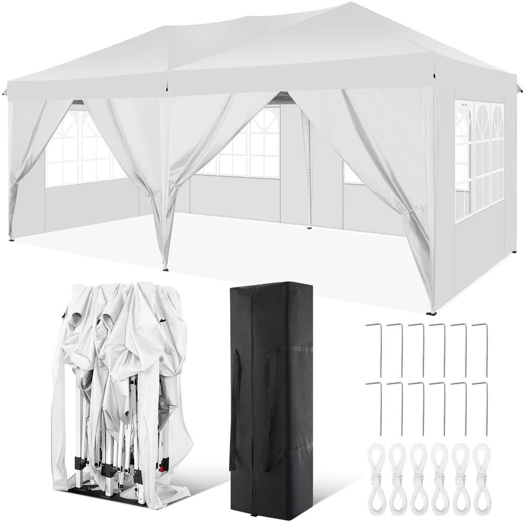 Canopy 10x20 Pop Up Canopy Tent with 6 Sidewalls Easy Pop Up Tent 10x20 Waterproof Commercial Instant Shelter UPF 50+ Portable