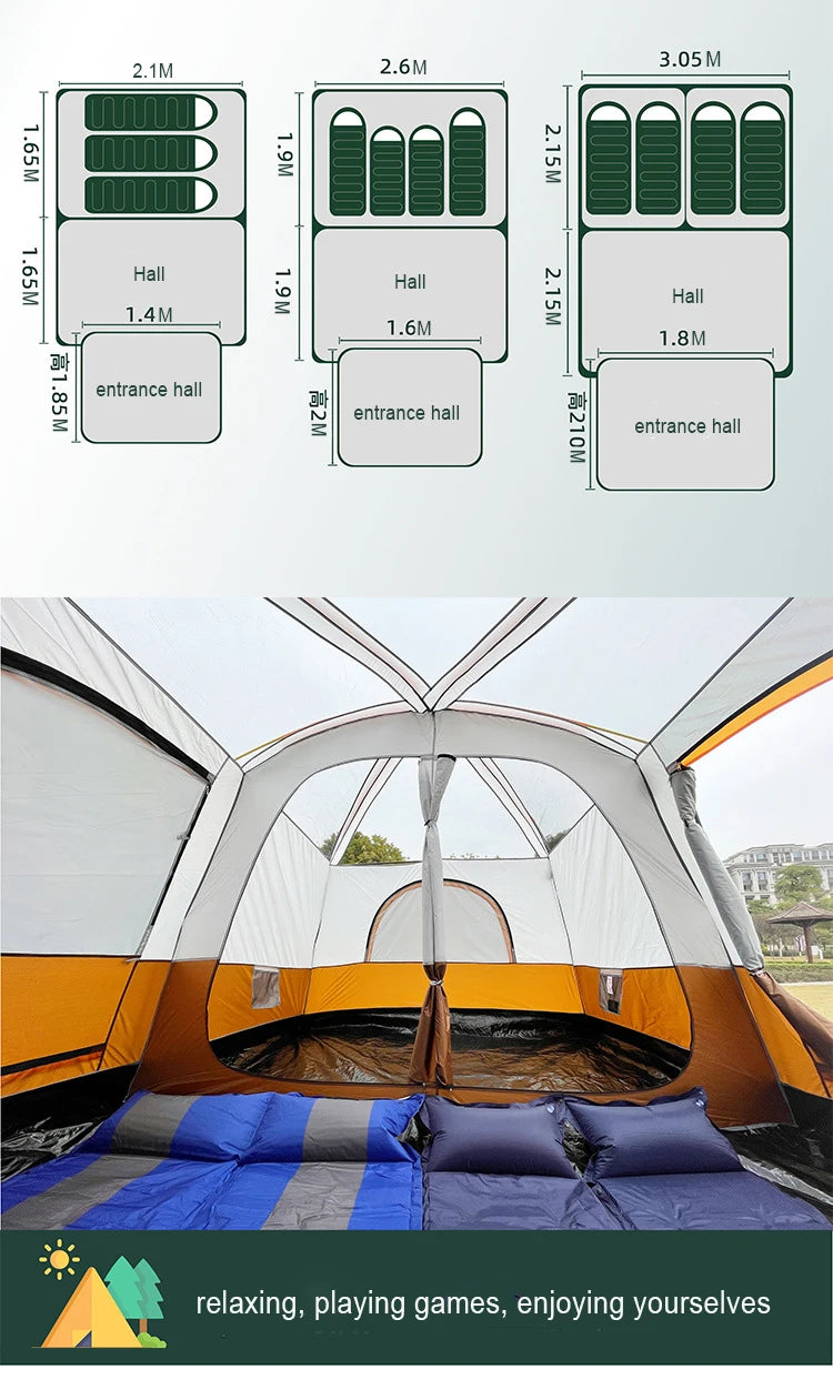 6 - 10 People Family Tour Hiking Picnic Rain-proof Mosquito-proof Wind-proof Camping Tent Outdoor  2 Rooms tent