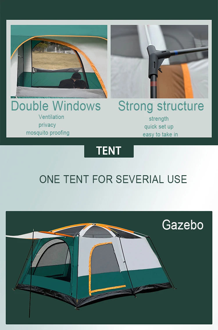 6 - 10 People Family Tour Hiking Picnic Rain-proof Mosquito-proof Wind-proof Camping Tent Outdoor  2 Rooms tent