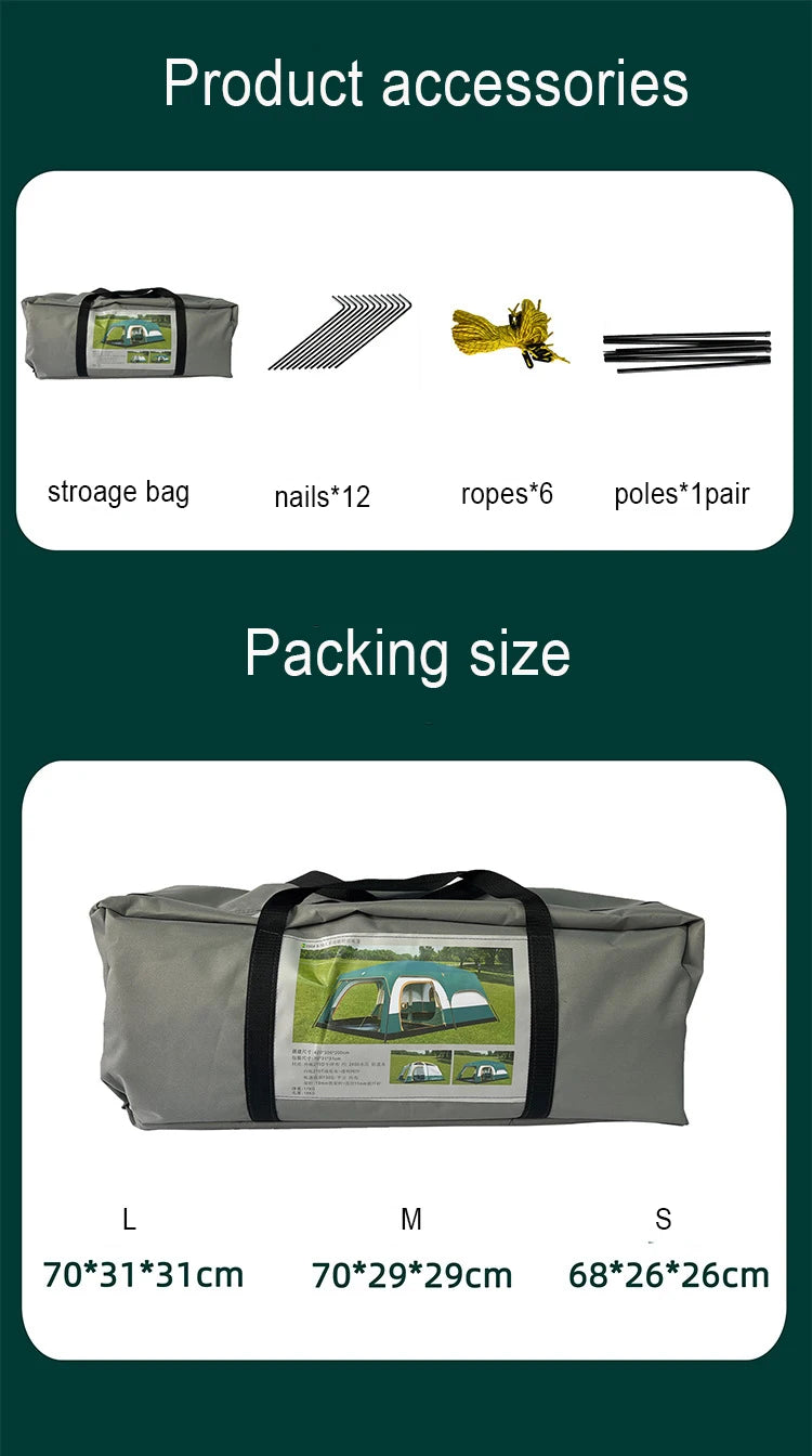 6 - 10 People Family Tour Hiking Picnic Rain-proof Mosquito-proof Wind-proof Camping Tent Outdoor  2 Rooms tent