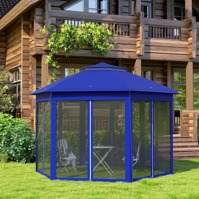 Abri de jardin hexagonal pliable 13' x 13' avec 6 moustiquaires zippées pour patio, jardin, mariage ou fête