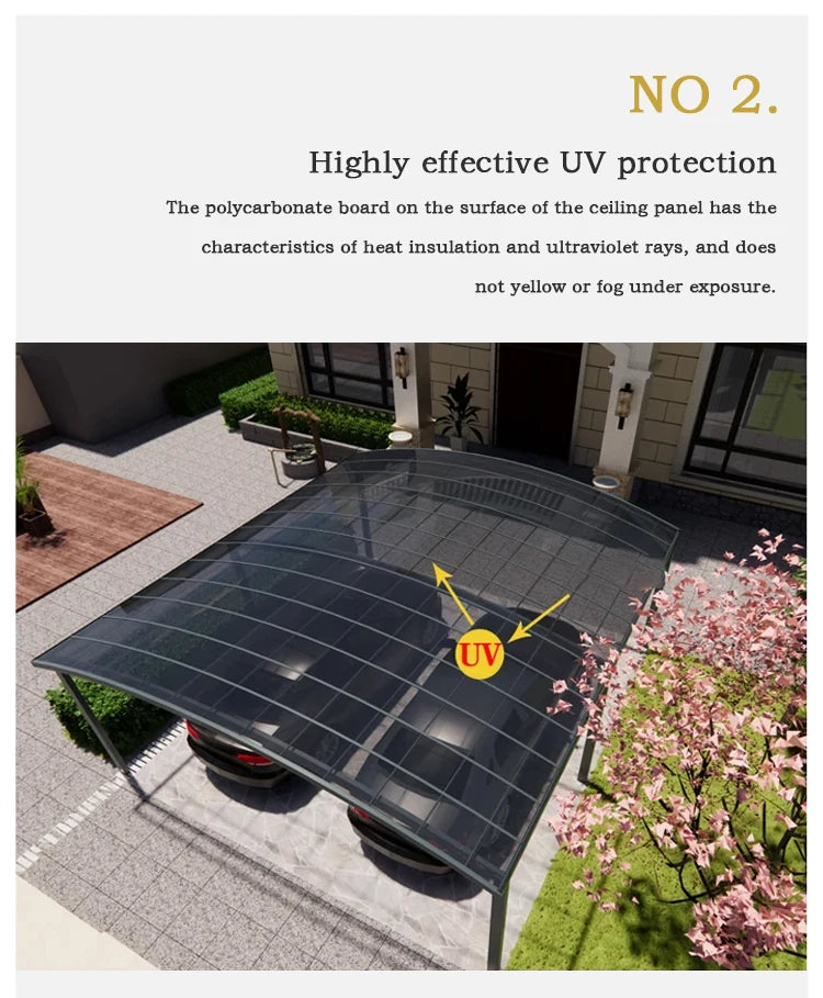 Modern Aluminium Carport, Tough Polycarbonate Canopy, Multi-scene Single Carport,Snow & Hail Resistant Shelter for Private Homes