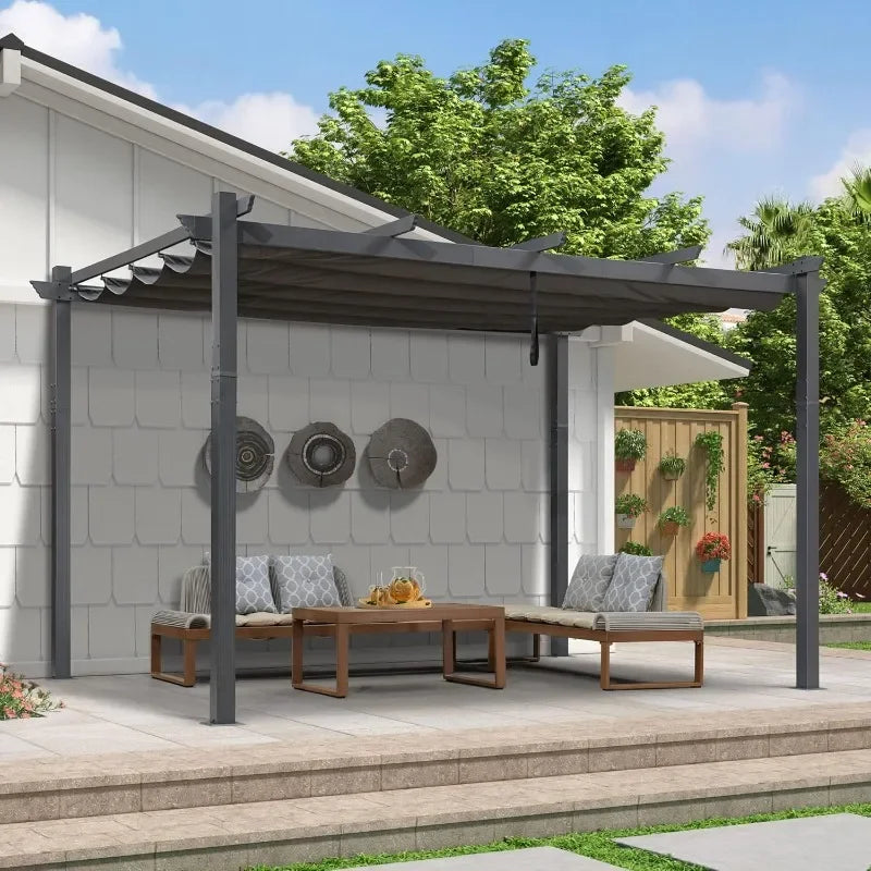 PURPLE LEAF 10' X 13' Outdoor Retractable Pergola with Sun Shade Canopy Patio Metal Shelter for Garden Porch Beach Pavilion