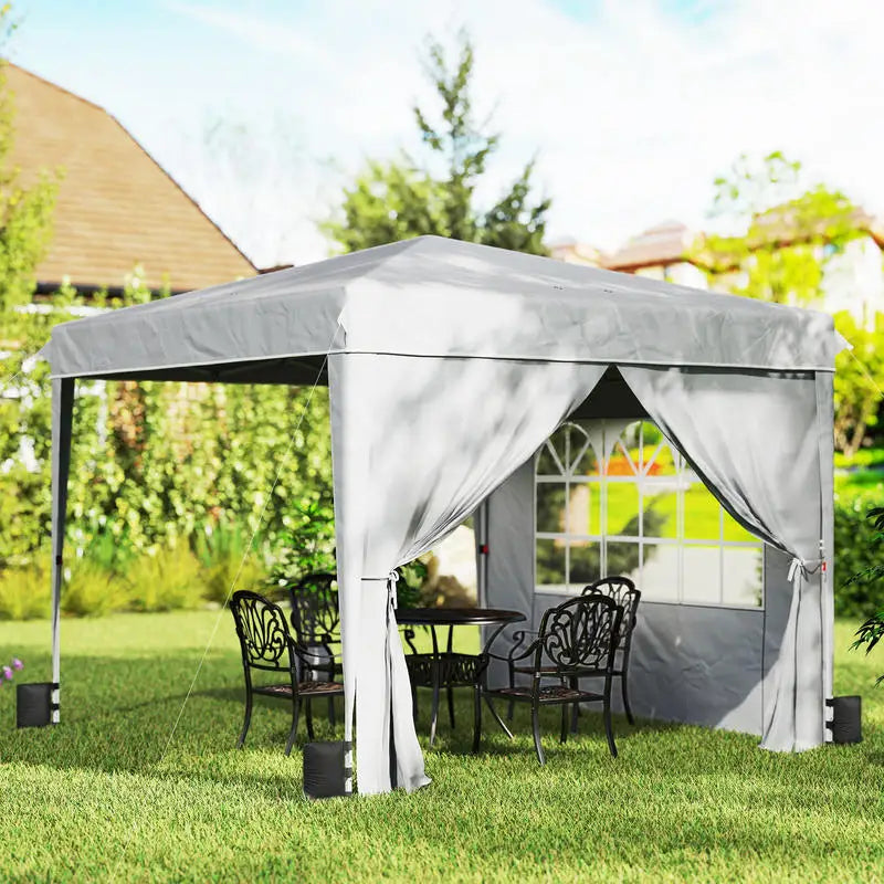 10 x 10 ft Pop Up Canopy Tent with Sidewalls, UPF50+ Outdoor Portable Instant Canopy Shelter with Carry Bag, Light Gray