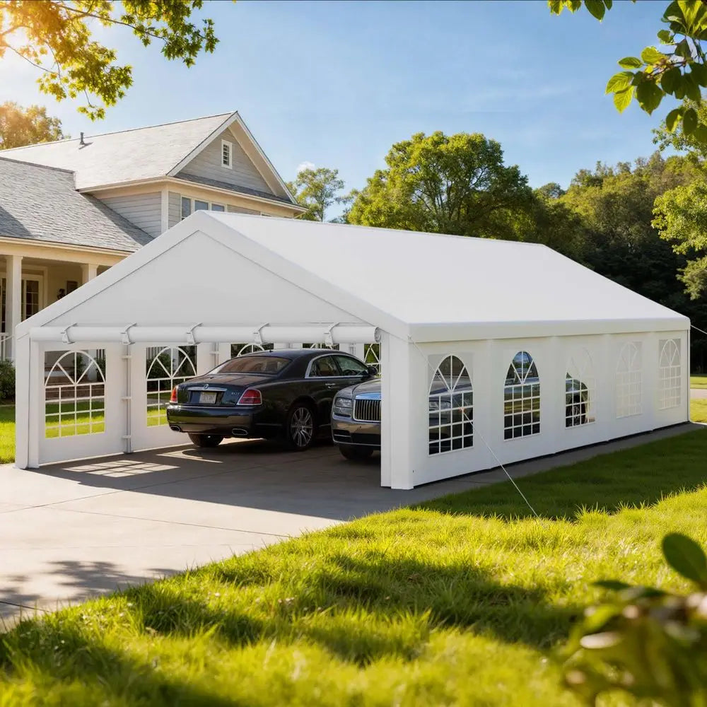 20x33FT Heavy Duty Party Tent Outdoor Wedding Event Shelters graded Galvanized Canopy with Large White Roof, Removable PVC Si