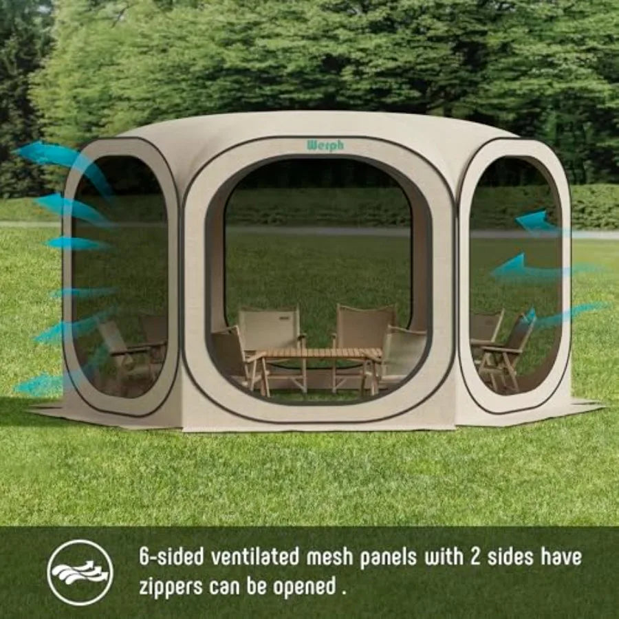 12x12 Pop Up Screen Tent Mosquito Net Gazebo UV Resistant Roof Waterproof Screen Canopy Quick Setup Outdoor Shelter for Backyar