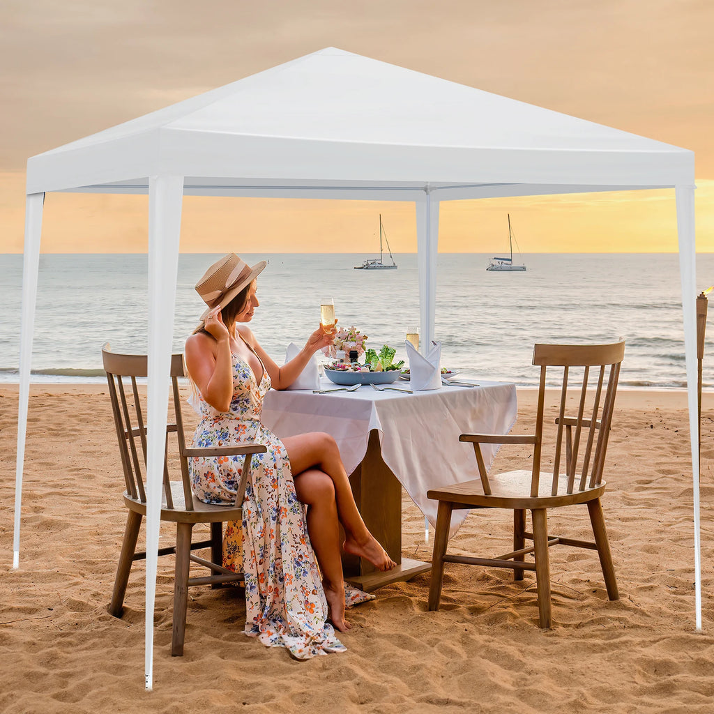 6.5'x6.5' Outdoor Party Tent, Waterproof Canopy with 4 Removable Sidewalls, 2 Doors & 2 Clear Windows, Portable Gazebo for Wedding, Backyard BBQ, White
