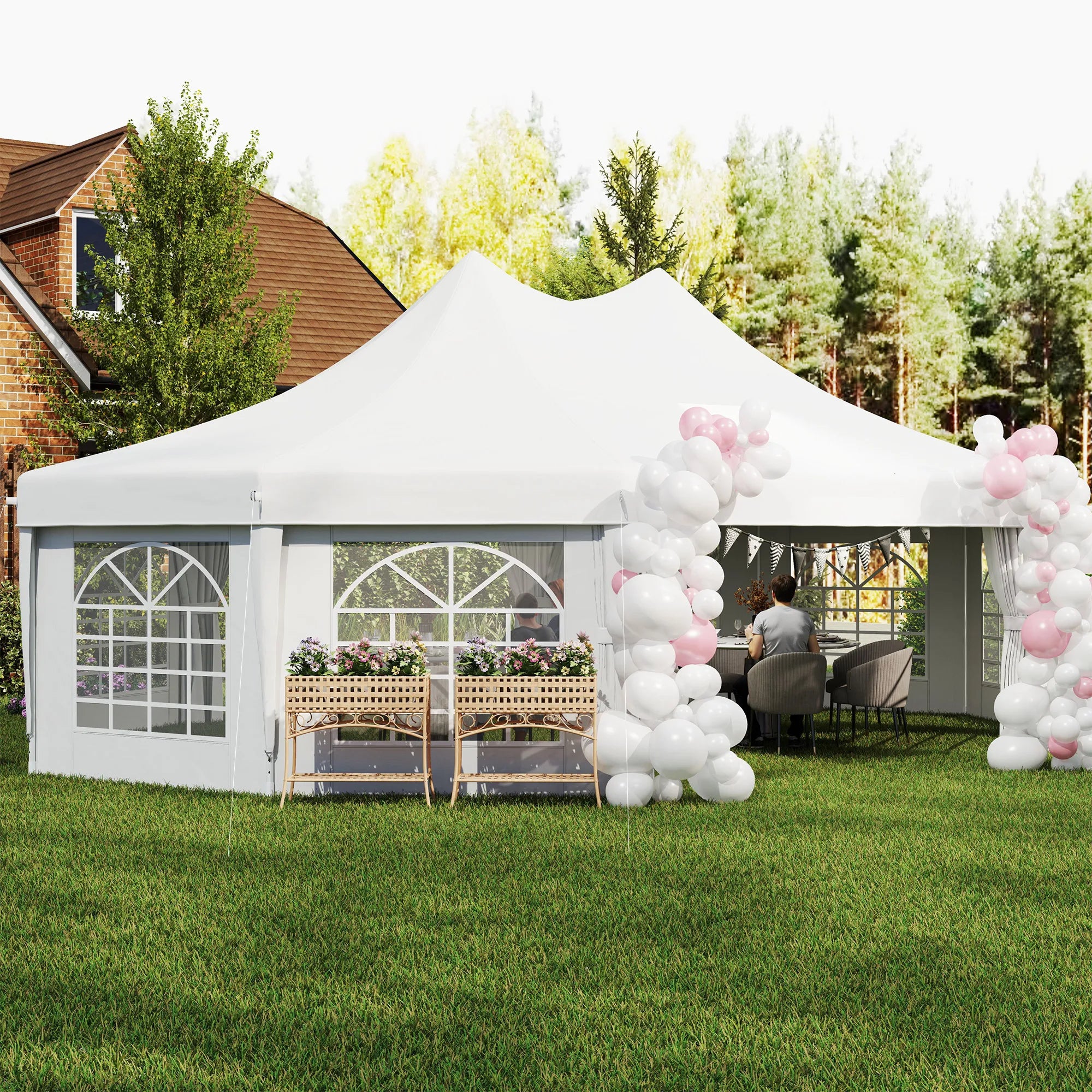 Outsunny 29' x 21' Canopy Party Event Tent with 2 Pull-Back Doors, White