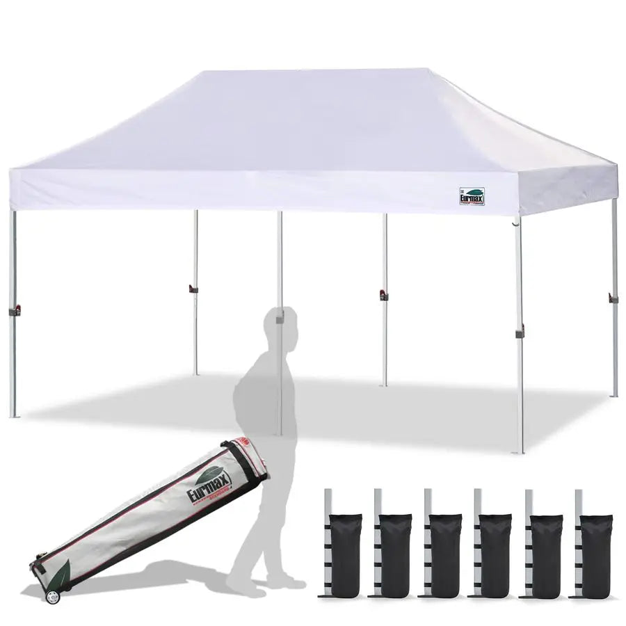 USA 10x20 Pop Up Canopy Tent Commercial Instant Canopies with Heavy Duty Roller Bag,Bonus 6 Sand Weights Bags White