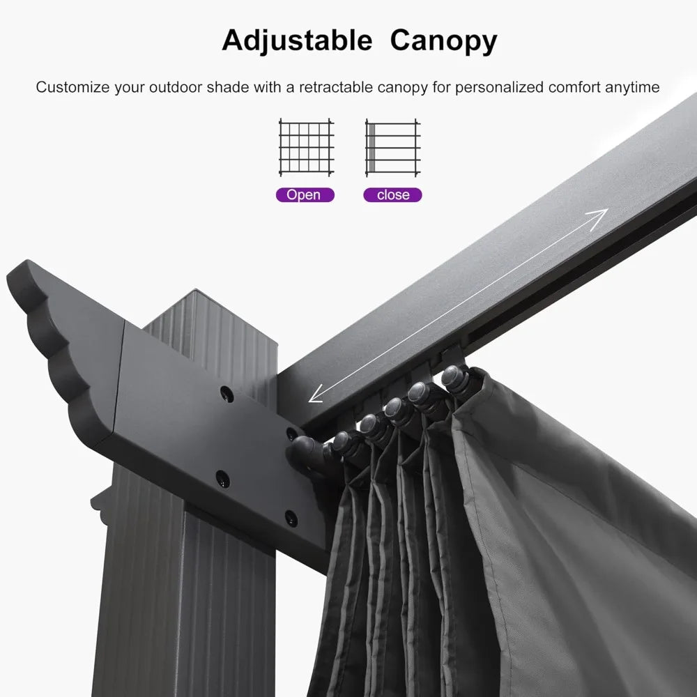10' X 13' Outdoor Retractable Pergola with Sun Shade Canopy Patio Metal Shelter for Porch Garden Beach Pavilion