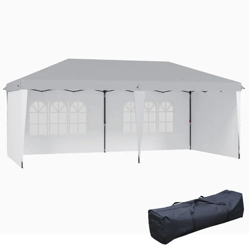 Tente de réception pliante d'extérieur 10' x 20' avec sac de transport, blanche