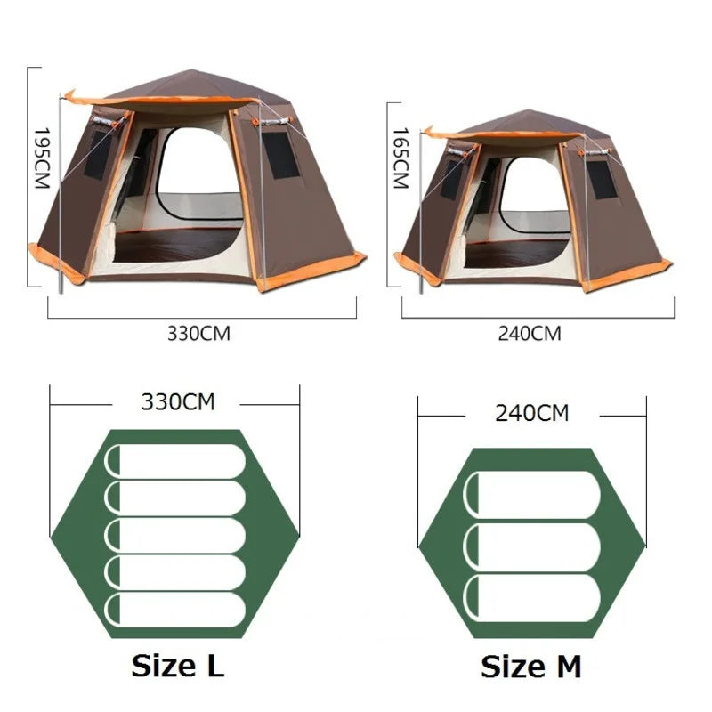 Automatic Camping Tent Outdoor Waterproof Anti-UV Hexagonal Big Tent Aluminum Pole Garden Pergola Awning Family Tent 4-6 Persons