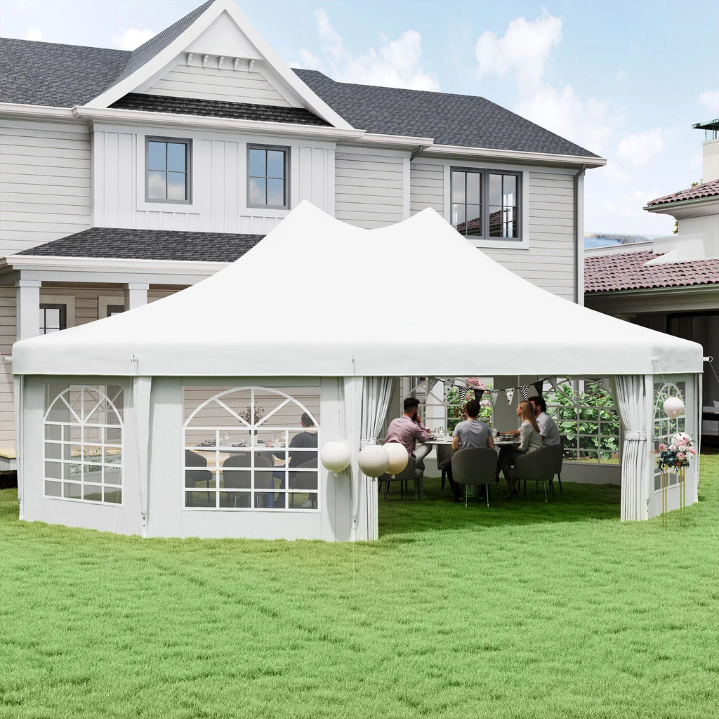 Outsunny Tente de réception pour événements 29' x 21' avec 2 portes escamotables, blanche