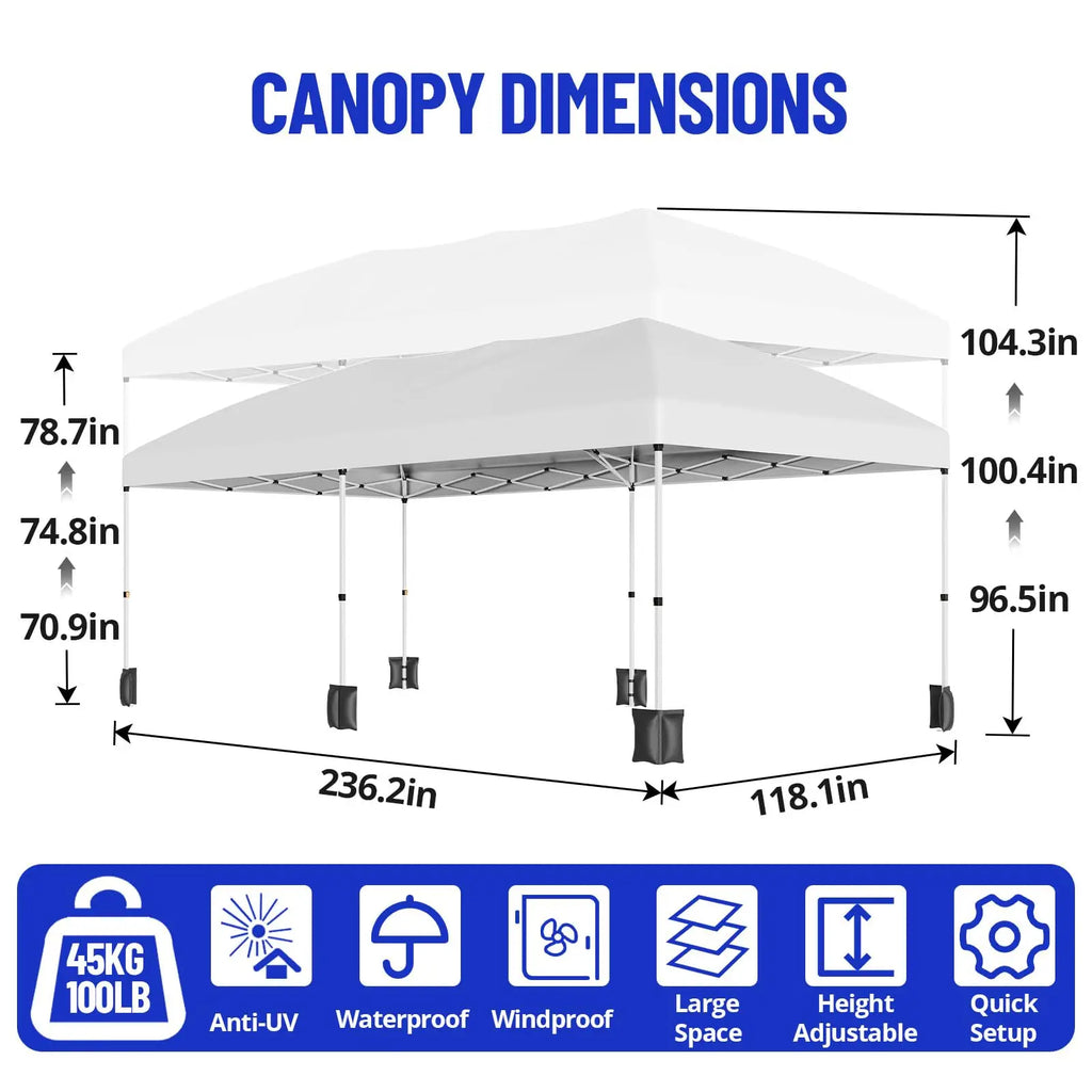 Tonnelle escamotable 10x20 robuste de qualité commerciale, tente instantanée avec 6 parois latérales, résistante aux intempéries, imperméable, pour mariages et fêtes en extérieur, installation facile, idéale pour la