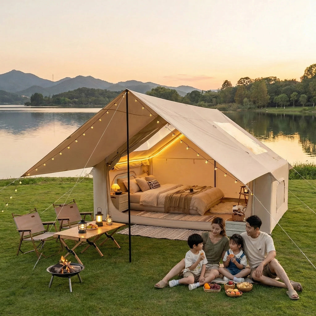 Auto Inflatable Tent with Sunshade, 2025 New 2 in 1 Pop Up Tent for Overnight Camping, Waterproof Lightweight Outdoor Instant Se