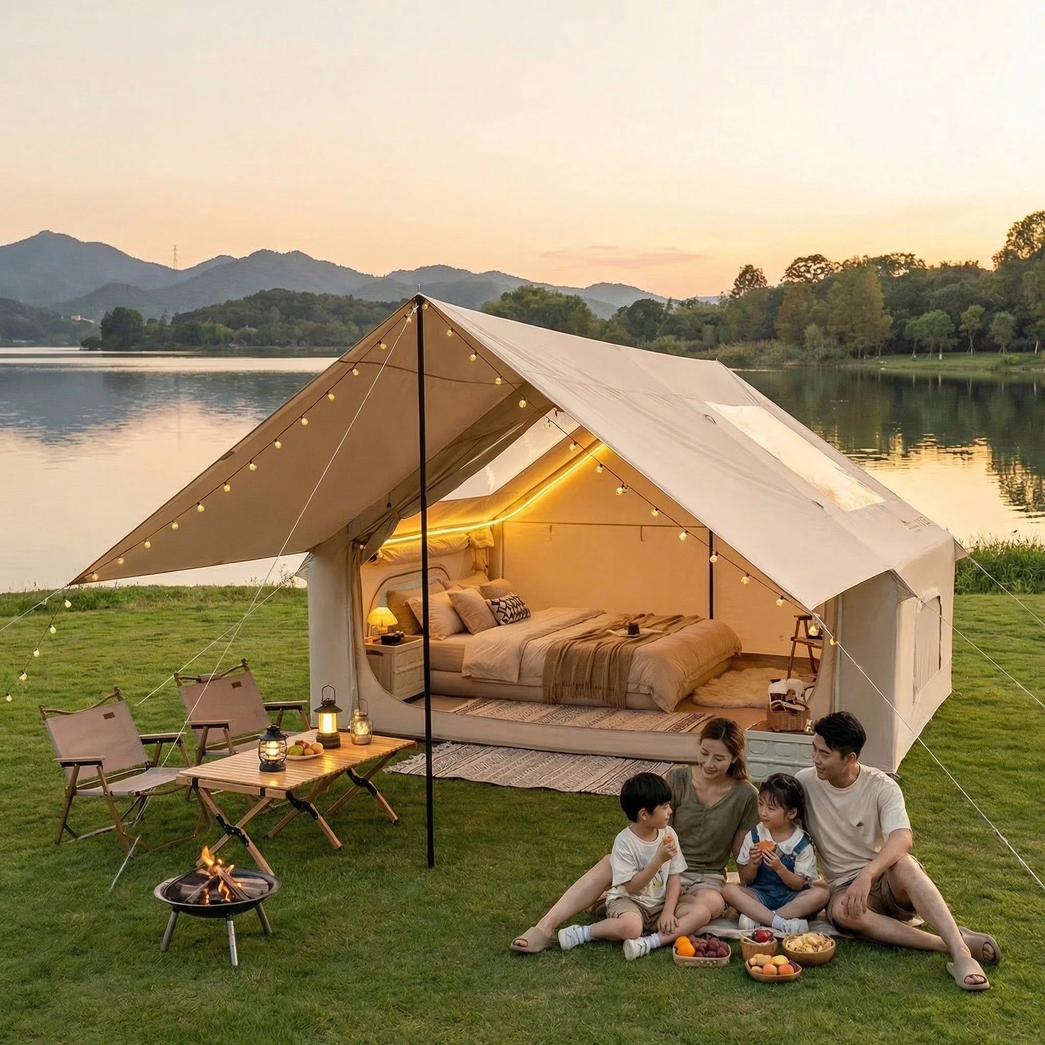 Auto Inflatable Tent with Sunshade, 2025 New 2 in 1 Pop Up Tent for Overnight Camping, Waterproof Lightweight Outdoor Instant Se