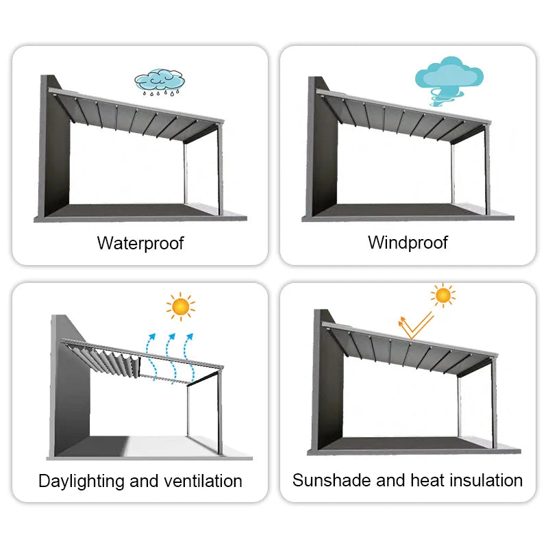 Retractable Roof Awning Aluminium Carport Gazebo Bioclimatic Electric Aluminum Outdoor Waterproof Roof Motorized Garden Pergola