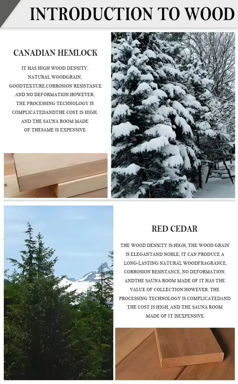 Sauna personnalisé en bois traditionnel pour 2-3 personnes, en cèdre rouge et en hemlock canadien, pour l'extérieur