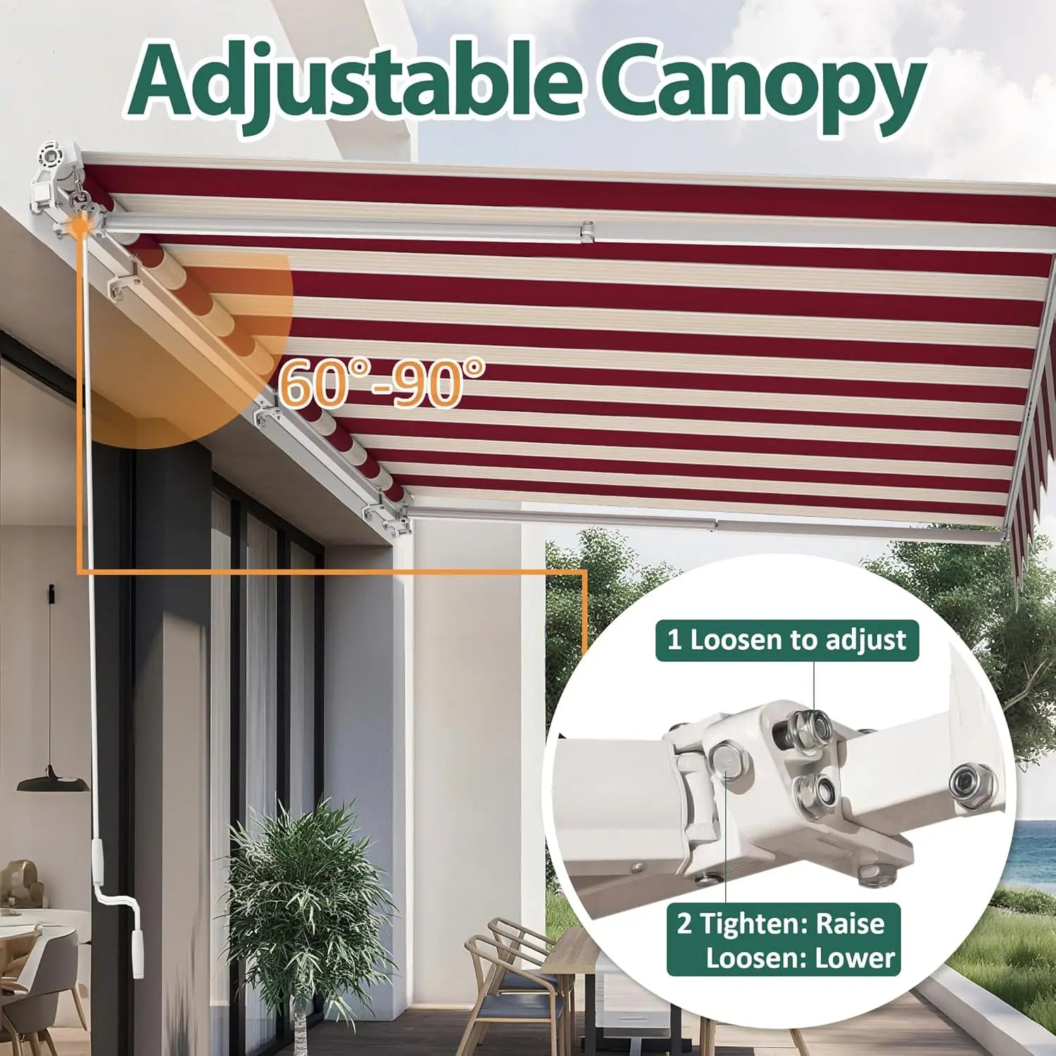 9.9x7.8 Feet Manual Retractable Patio Door Window Awning Sunshade Shelter Outdoor Canopy, Customized