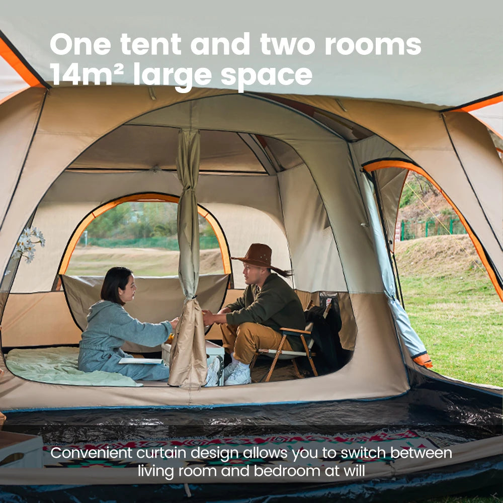 Outdoor Camping Tent for 3-12 People, Double Layers, Oversized 2 Rooms, Thickened, Rainproof, Waterproof Family Tent, Large Tent