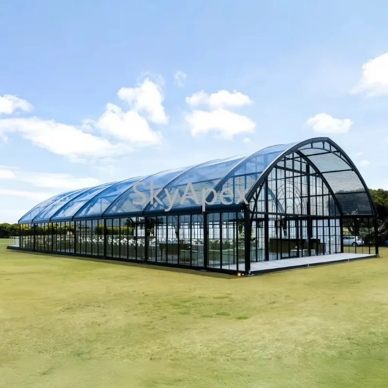 Tente Atrium en Aluminium Noir, Structure Personnalisée, Imperméable et Résistante aux UV, Idéale pour la Location, les Mariages, les Événements Extérieurs, en Promotion