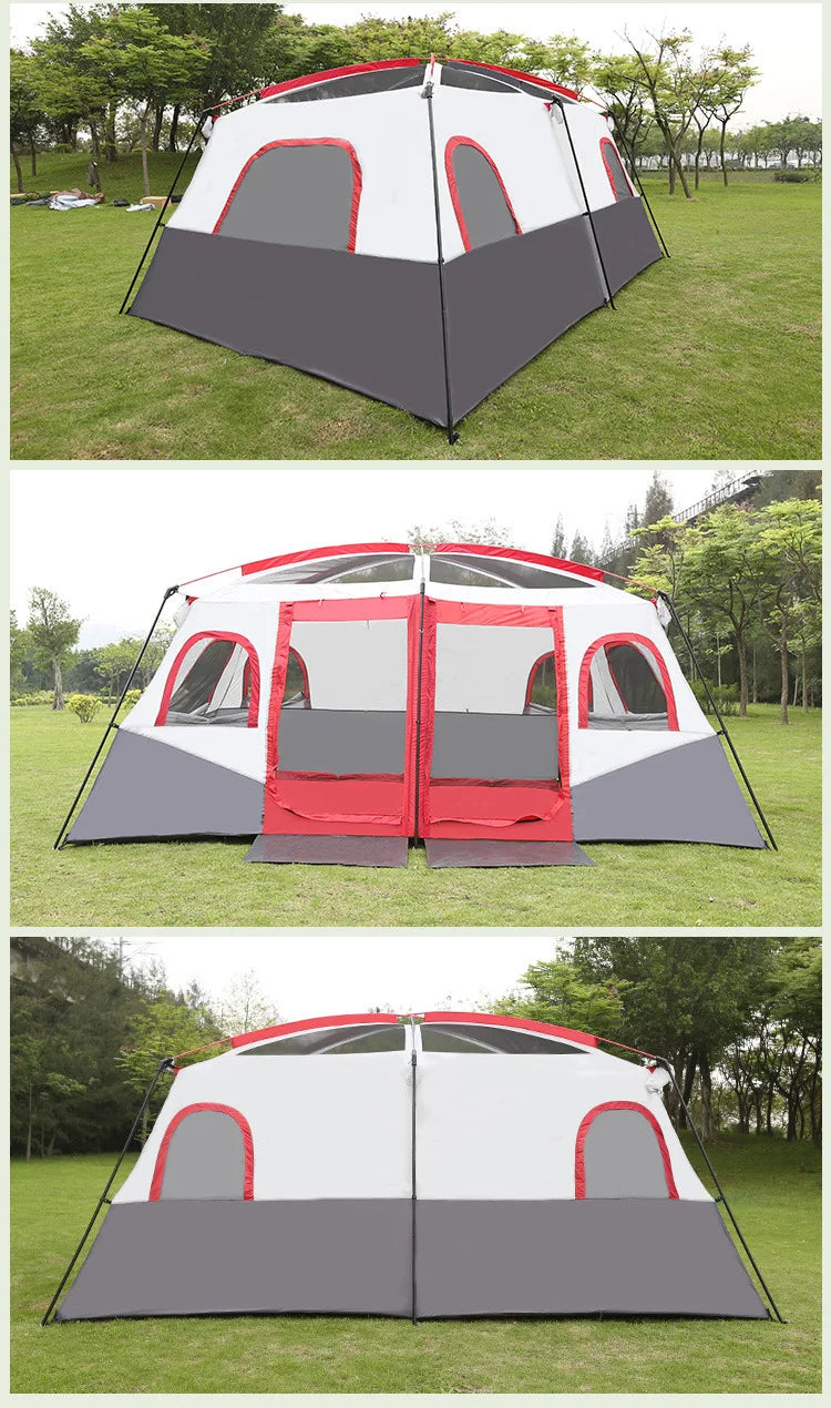 4/8/12-Person Extra-Large Camping Tent Spacious interior perfect for group trips. Waterproof, UV-resistant, and windproof. 360° mesh ventilation keeps out insects. Ideal for picnics, vacations, and lakeside relaxation. Suita