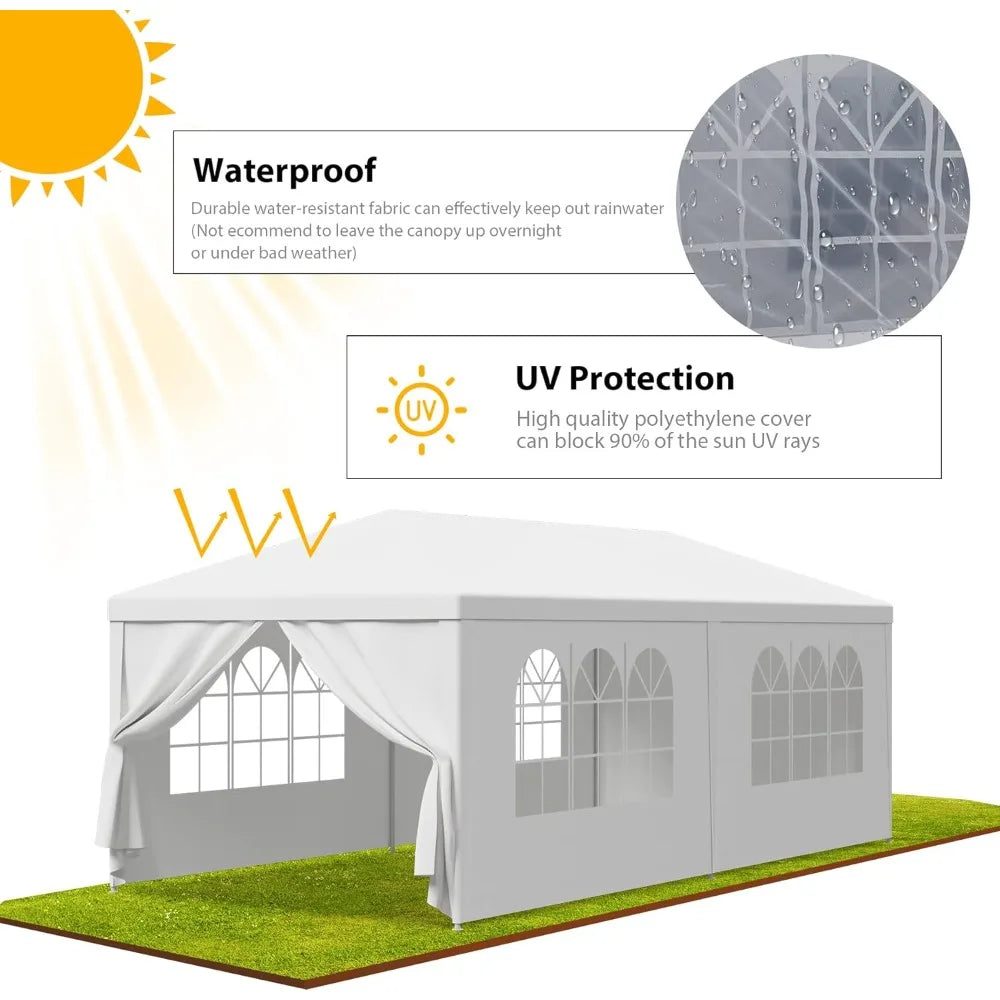 10' x 20' Outdoor White Waterproof Gazebo Canopy Tent with Removable Sidewalls Windows Heavy Duty Tent for Party W