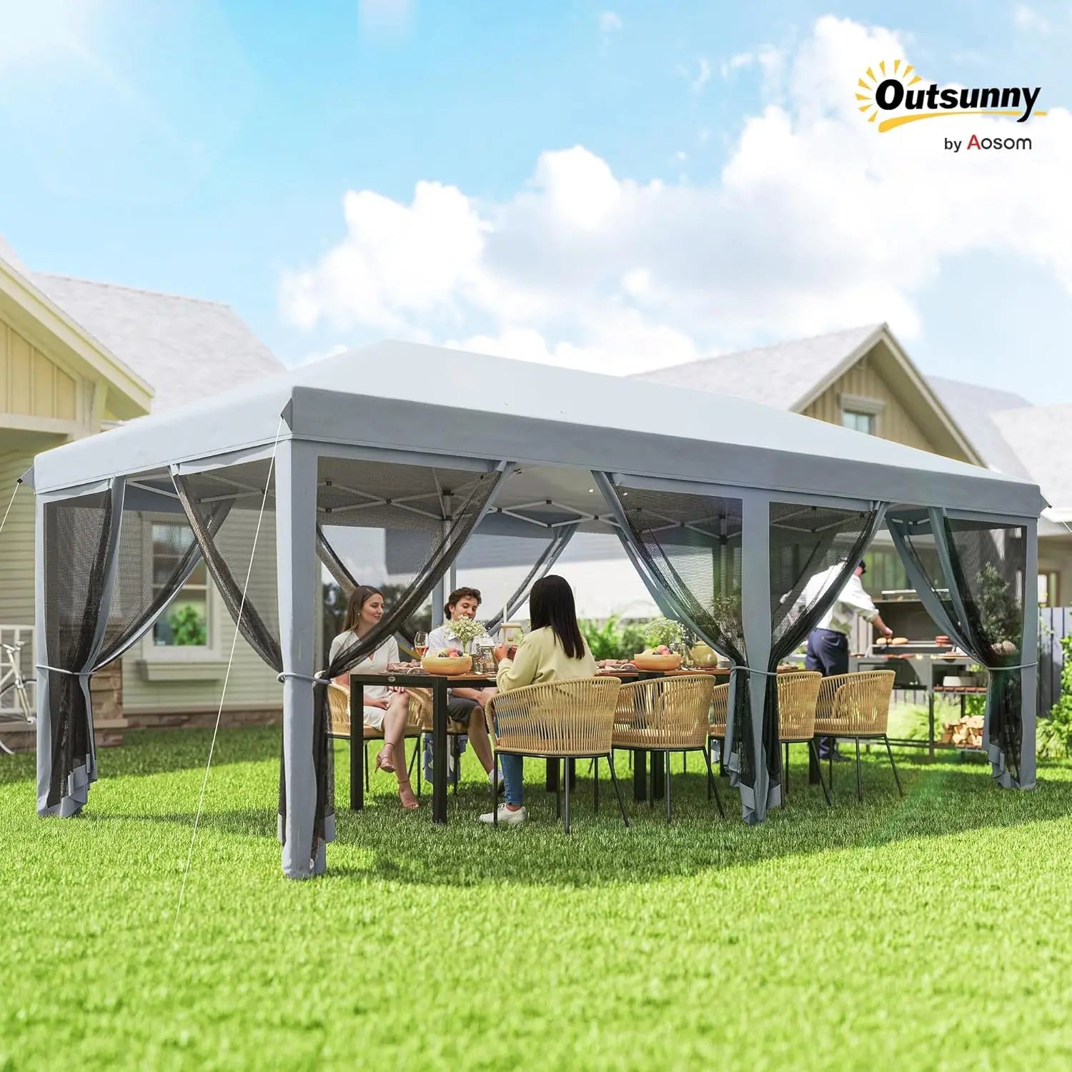 10x20 Pop Up Canopy Tent with Netting Heavy Duty Instant Sun Shelter for Outdoor Garden Patio Parties Carry Bag, Custom