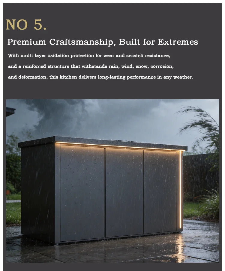 All-in-One Complete Custom Outdoor Kitchen, Premium Fully Equipped, Anti Wind Rain Snow for Residential Outdoor Use