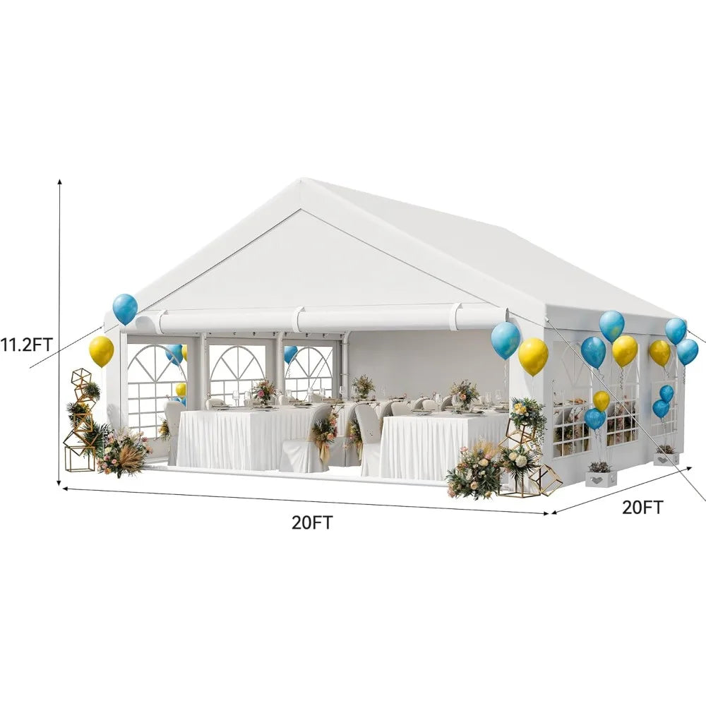 20x20FT Heavy Duty Party Tent Wedding Event Shelters Outdoor Upgraded Galvanized Canopy with Large White Roof, Removable PVC Si