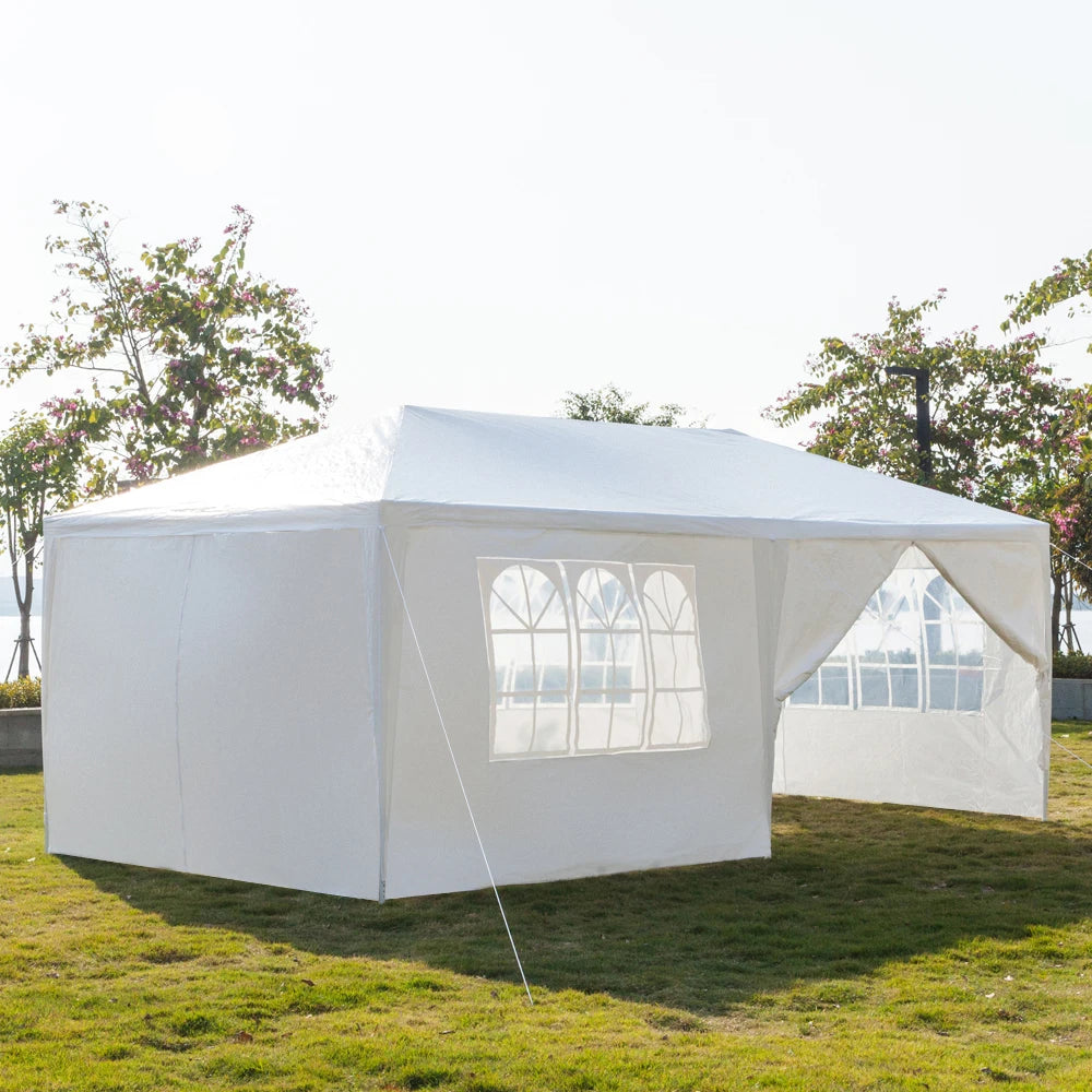 Tente de réception blanche 10'x20' avec 6 parois latérales amovibles, en tissu PE et structure en fer, gazebo d'extérieur imperméable avec fenêtres pour mariages, événements en plein air, abri de patio, usage commercia