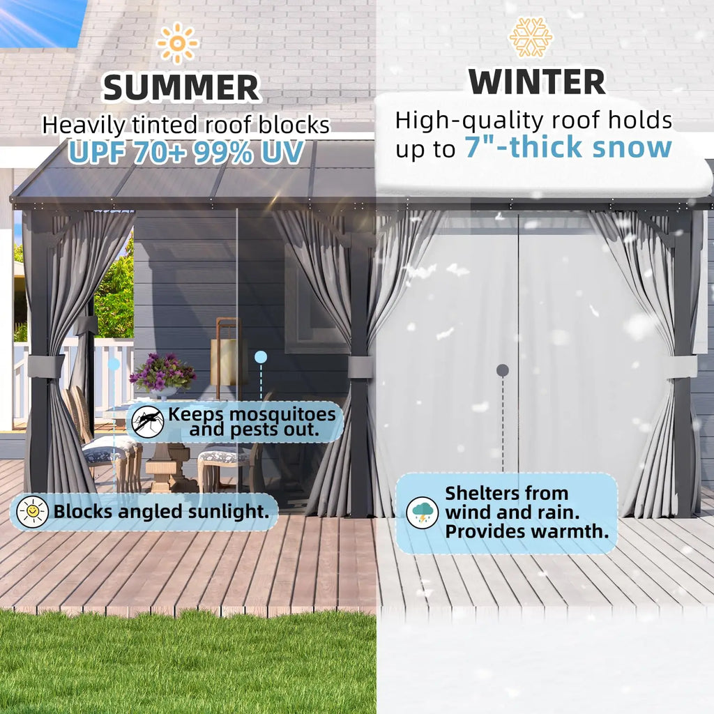 Gazebo Outdoor Pergola for Patio with Curtains and Netting, Large Wall-Mounted Hardtop 10x16 Lean to, Customized