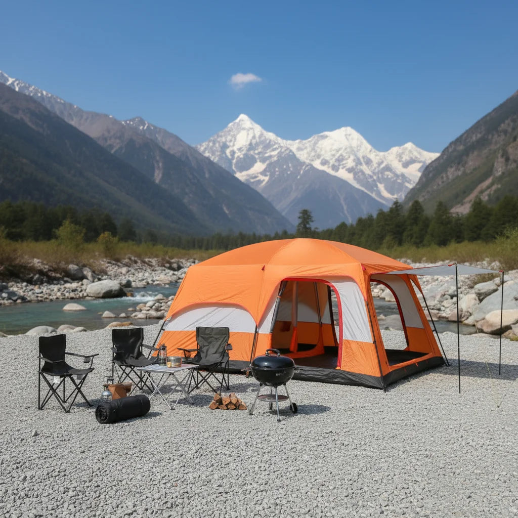 Custom Two Rooms One Hall Straight Wall Large Glamping Camping Tents 8 10 12 Persons Waterproof Outdoor Family
