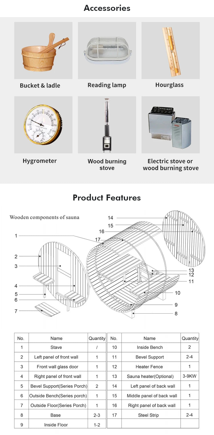 Sauna familial extérieur durable en bois de pin, sauna traditionnel à vapeur