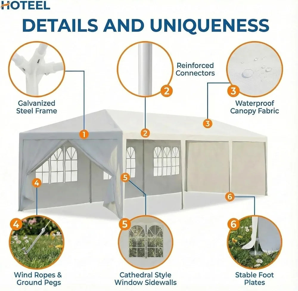 10x30 FT Party Tent with 8 Removable Sidewalls, Waterproof Outdoor Canopy for Patio, Wedding, BBQ
