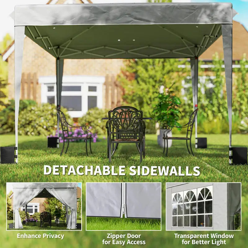 10 x 10 ft Pop Up Canopy Tent with Sidewalls, UPF50+ Outdoor Portable Instant Canopy Shelter with Carry Bag, Light Gray