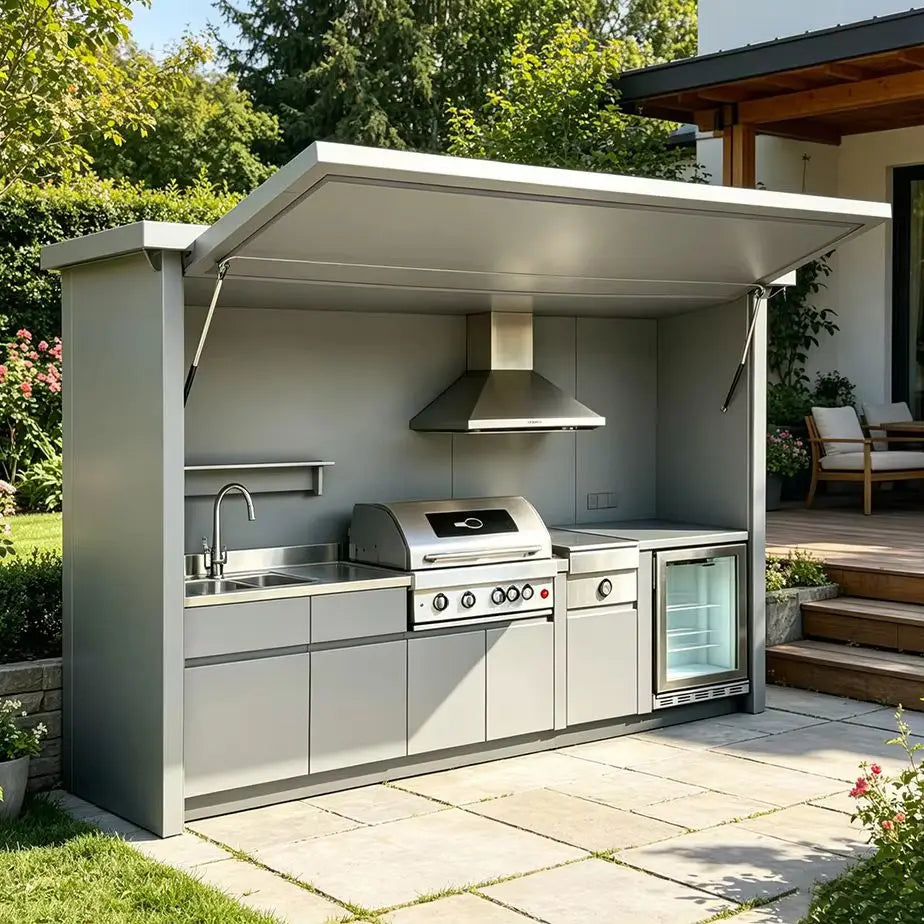 All-in-One Complete Custom Outdoor Kitchen, Premium Fully Equipped, Anti Wind Rain Snow for Residential Outdoor Use