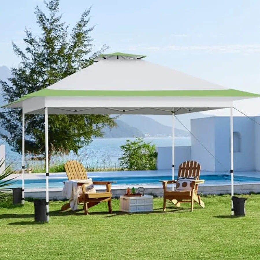13x13 Pop Up  Tent Straight Leg Easy Single Person Set-up Folding Shelter w/Extending Eaves w/Rolling Storage Bag Sandbags for