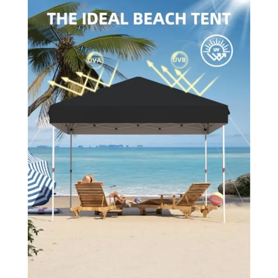 10x10 Pop Up Canopy with One Button Push Setup - Heavy Duty Outdoor Canopy Tent with Portable Roller Bag - 3 Adjustable Height,