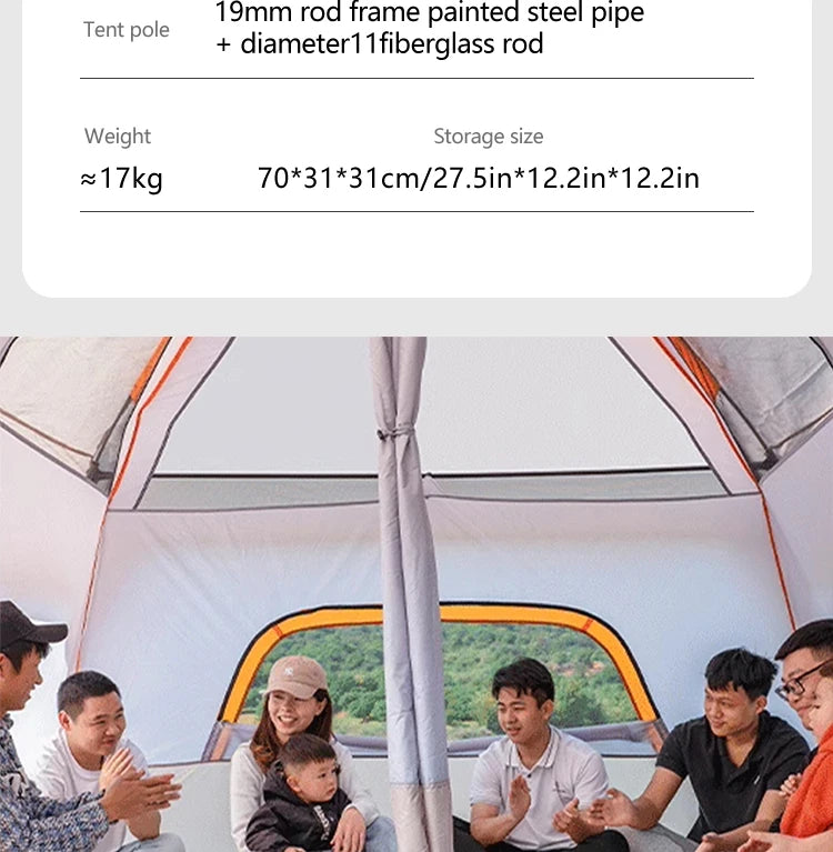 Outdoor Camping Family Tent 3-12 Person Double Layers Oversize 2 Rooms Thickened Rainproof Outdoor Family Camp Tour Equipment
