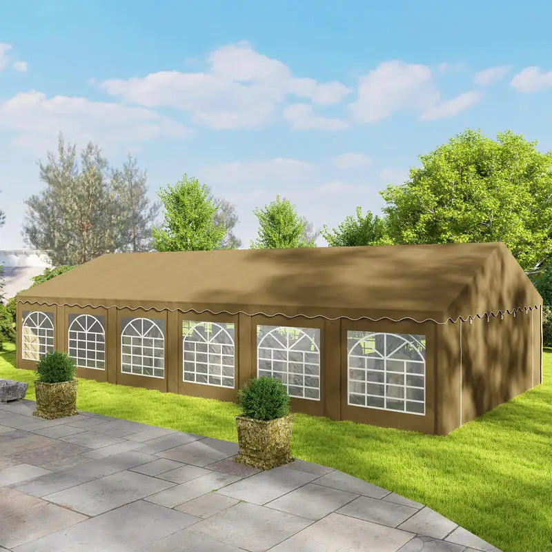 [Free Shipping] 20' x 40' Party Tent, Outdoor Canopy Tent with Removable Sidewalls, 12 Windows for Parties, Wedding, Events, BBQ, Brown