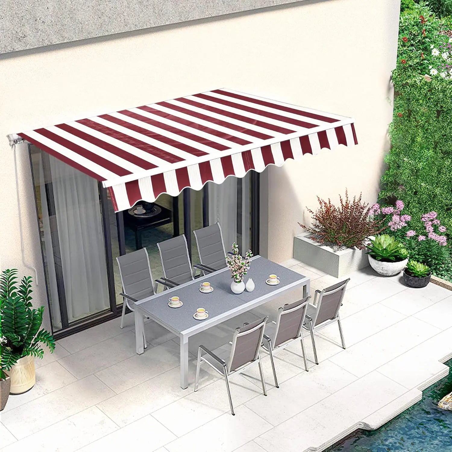 9.9x7.8 Feet Manual Retractable Patio Door Window Awning Sunshade Shelter Outdoor Canopy, Customized